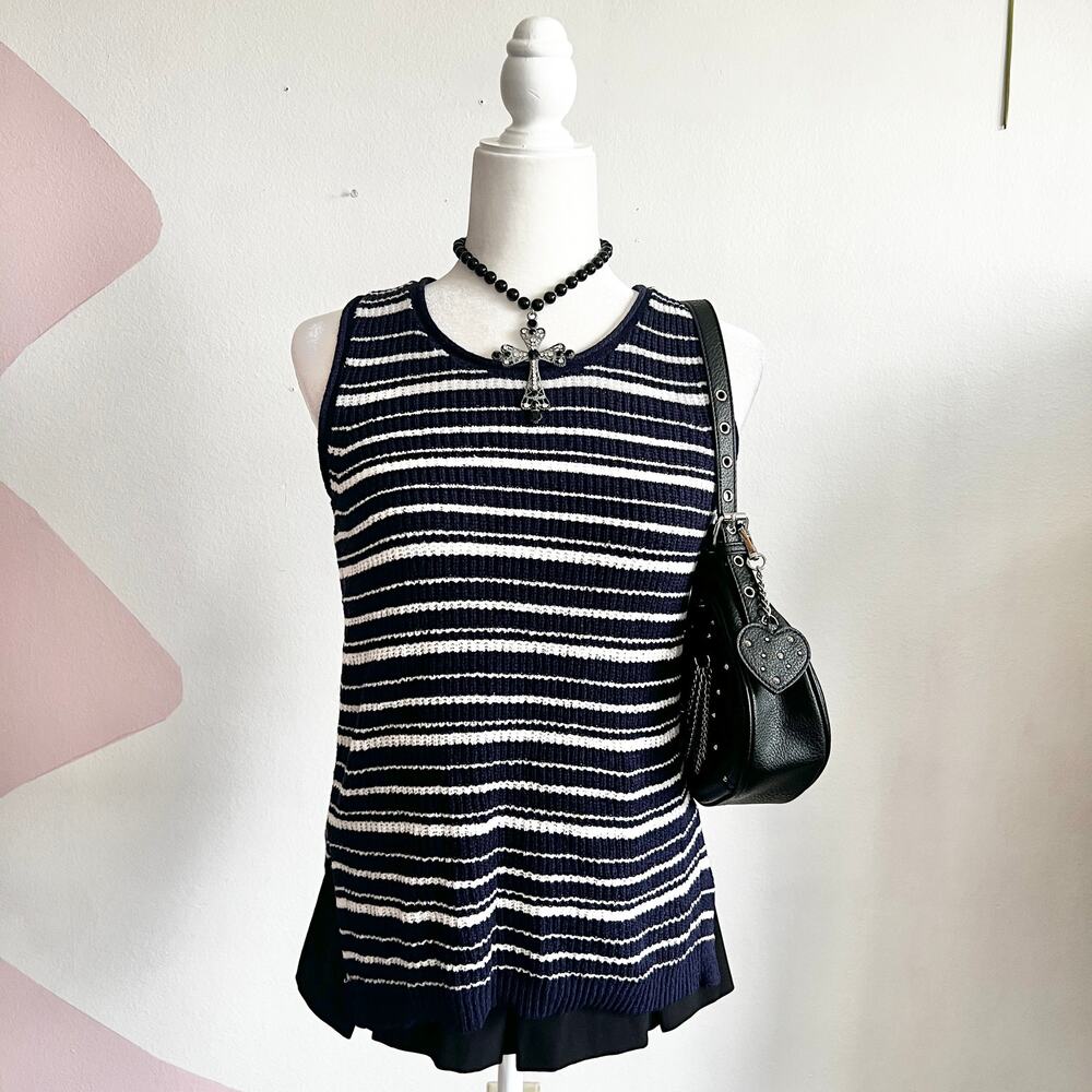 Navy Striped Knit Tank‎ Top, Coastal Chic, Old Money, Minimalist, Preppy, Medium